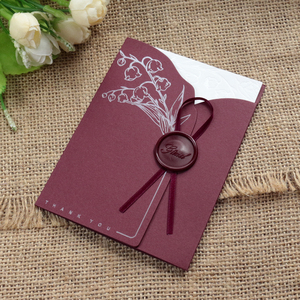 Trong kho Burgundy bạc lá giấy Thiệp mời với tùy chỉnh in ấn trang bên trong và sáp con dấu cho sự kiện tiệc cưới - Product Image 1