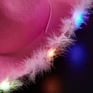 Chapeau de cow-boy rose lumineux pour sports de plein air avec bordure en plumes - Unisexe adulte - Vente en gros - Product Image 2