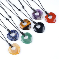 Collier réglable en corde tressée à la main de 40 mm, avec pendentif cœur en améthyste douce, œil de tigre et pierre rose, pour la famille