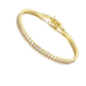 Hoge Kwaliteit 18 K Gold Plating Plein Princess Cut 2.5 Mm Kubieke Zirkoon Zilveren 925 Tennis Ketting Armband Vrouwen sieraden