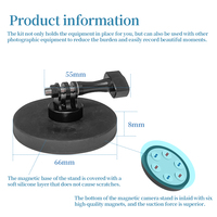 Support magnétique pour caméras d'action Support universel pour caméra et téléphone Support magnétique en silicone en alliage d'aluminium avec revêtement en caoutchouc Go Pro Mount