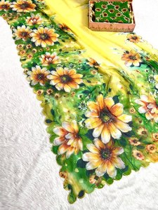 Tendance moderne Georgette travail manuel Saree en lin pour les fêtes Graduations Diwali Festivités - Product Image 2