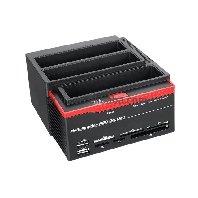 Multi Function External Three Bay USB 3.0 to SATA IDE 2.5 3.5 Hard Drive SSD Docking Station With 2 Port USB Hub Card Reader