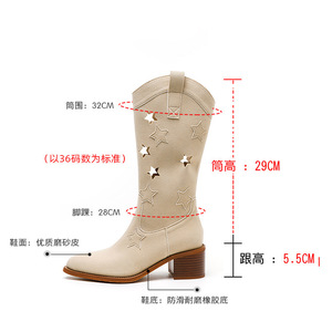 Nouvelles dames occidentales mi-mollet bout pointu bottes talons épais sans lacet pour automne hiver printemps rodéo Cowboy vêtements pour femmes - Product Image 6