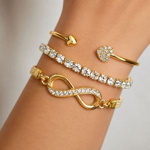 3 Pcs/Set Vintage Geometric Gold Plated Zircon <b>Infinity</b> Pattern 8 Number Adjustable <b>Bracelet</b> Set for Women Jewelry - Product Image 5
