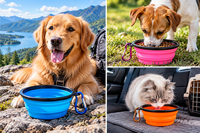 Bol pliable portable pour chiens et chats - Bol d'alimentation et d'eau de couleur unie pour les voyages en plein air, le camping, la marche et la randonnée