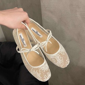 2026 New <strong>Elegant</strong> Sexy Toe Mesh Summer Flower Bow Single <strong>Shoes</strong> Ladies <strong>Flat</strong> Pumps Southeast Asia RTS - Product Image 1