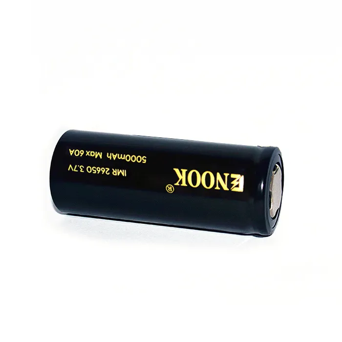 Enook26650バッテリー5000mAh60A 3.7V充電式Li-Mnバッテリー、フラットトップ付き