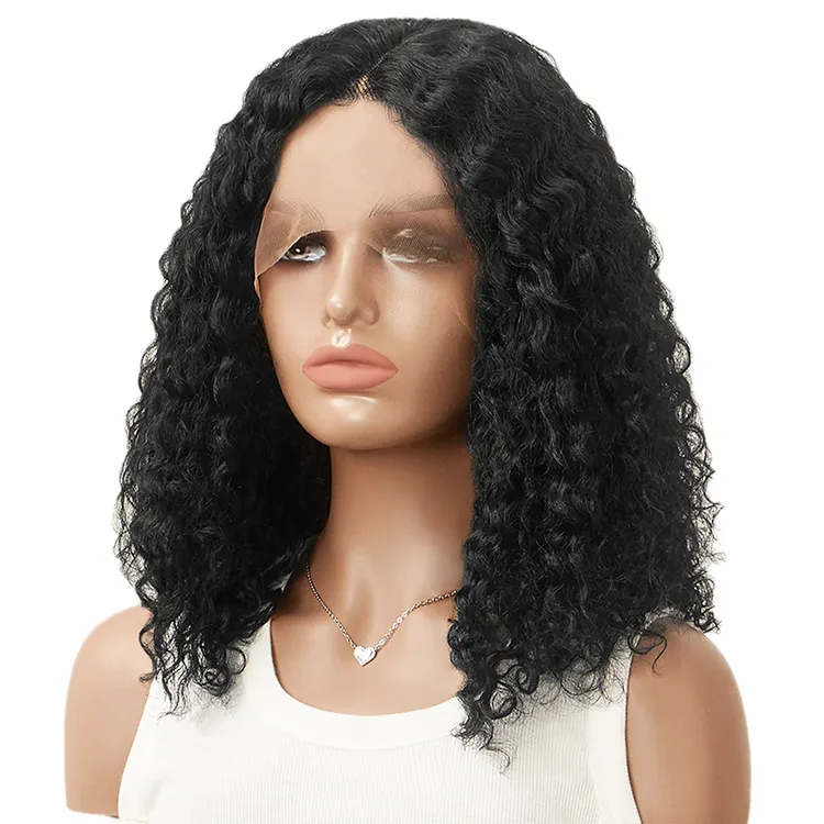 1b# Kinky Curly Human Hair Wigs Short T Part Lace Front Wig Cheap Wigs for Black Women