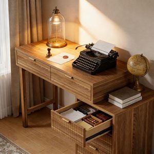 SENYU Wood Computer <b>Desk</b> <b>With</b> 2 <b>Drawers</b> And Storage Cabinet Spacious Desktop Home <b>Office</b> Study Table - Product Image 2