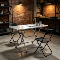 Table pliante longue pour restaurant, table en acier inoxydable, design à bords arrondis, structure de verrouillage stable, table à manger résistante à l'usure