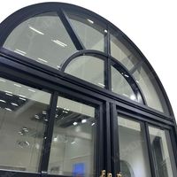 Puertas y Ventanas de Aluminio con Vidrio y Marco Redondo de Metal Negro, Estilo Clásico con Manija de Latón