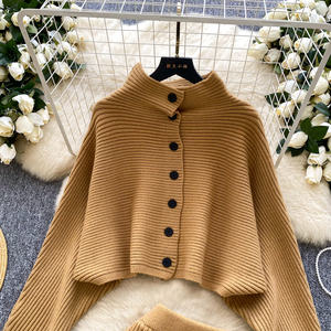 Set da donna 2 pezzi in maglia <span class=keywords><strong>estetica</strong></span> da donna inverno manica corta monopetto Crop Top e gonna aderente - Product Image 6