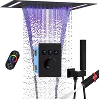Système de douche thermostatique Homedec 2-en-1 avec pommeau de douche LED rectangulaire 14x20 pouces à fixation au plafond, jets pluie et cascade