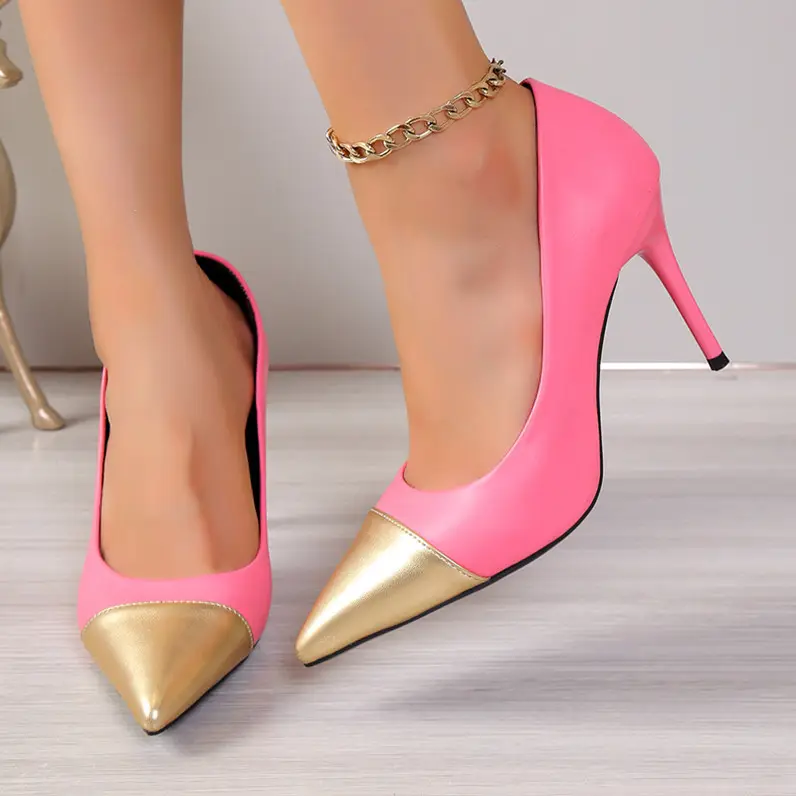 2024 women's large size shoes fashion beautiful hot pink heels point toe empty shallow mouth stiletto high heels shoes