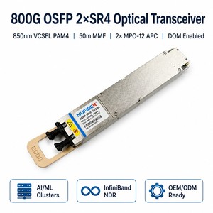 Ricetrasmettitore 800GBASE-2xSR4 OSFP PAM4 Dual 400G Breakout 850nm 50m OM4 MPO12 per Interconnessione Cluster di Calcolo <span class=keywords><strong>AI</strong></span> HPC GPU - Product Image 1