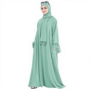Abaya pour femmes, robe hijab à manches longues, longueur au sol, couleur unie, robe modeste légère, tenue quotidienne, style Moyen-Orient - Product Image 1