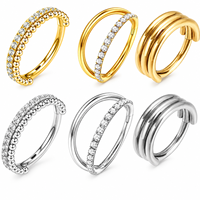 Boucles d'oreilles créoles articulées en acier inoxydable avec zircon CZ, or et argent, pour piercing cartilage hélix, légères, pour femme