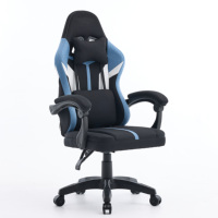 Chaise de bureau ergonomique en gros avec support lombaire 135 °   Fauteuil de jeu inclinable en tissu bleu