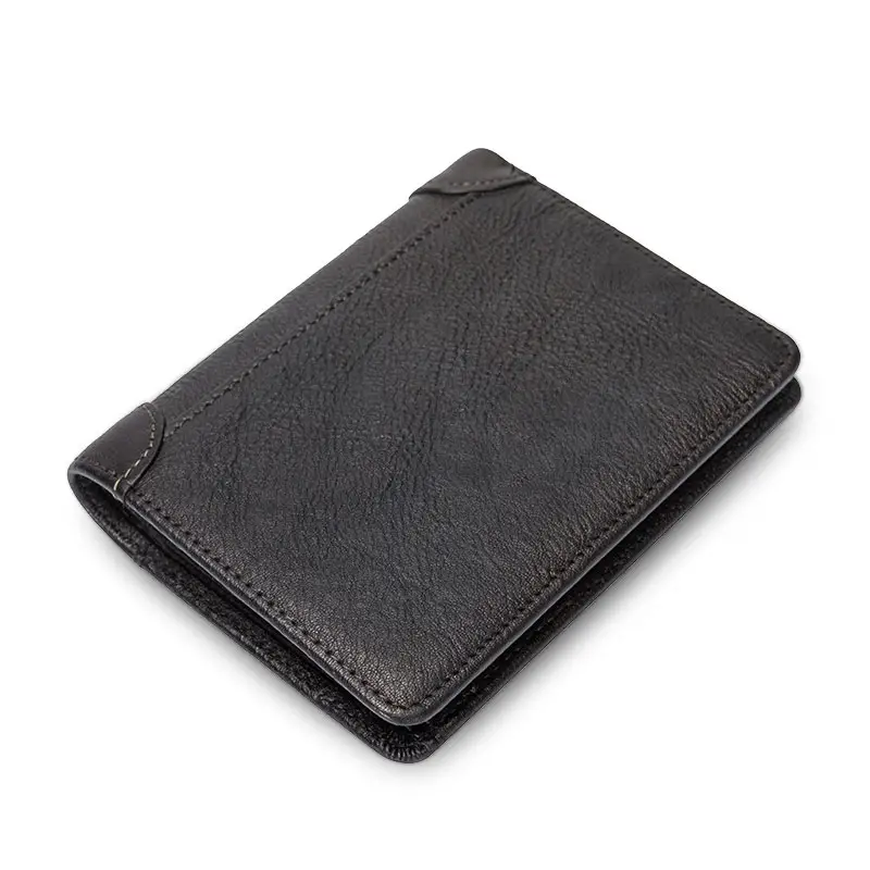 Wholesale card holder leather wallet for man custom logo black brown grain leather vintage style