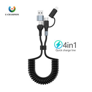 สายดาต้า USB เป็น C ชนิดสปริงสำหรับรถยนต์ PD 90องศาสายชาร์จโทรศัพท์ TPU สำหรับ iPhone และ Samsung - Product Image 1