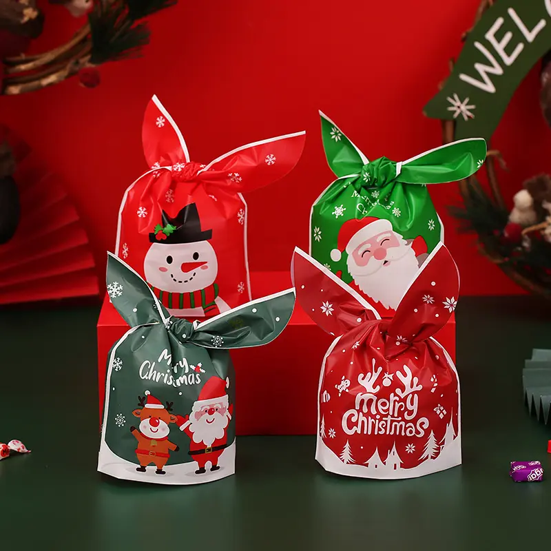 사랑스러운 토끼 귀 크리스마스 선물 가방 달콤한 사탕 초콜릿 포장 가방 어린이를위한 인기있는 크리스마스 사과 사탕 가방