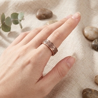 Bague ouverte ajustable en cuivre pur à 99,9 %, motif crâne vintage, plaqué antique, avec 2 aimants néodyme, gravable au laser sur mesure, thérapeutique