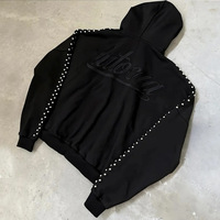 Sudadera con capucha OEM unisex de algodón con pedrería, estilo boxy, corta, con cremallera, para deporte y gimnasio, lisa, de alta calidad, personalizable, de fábrica.