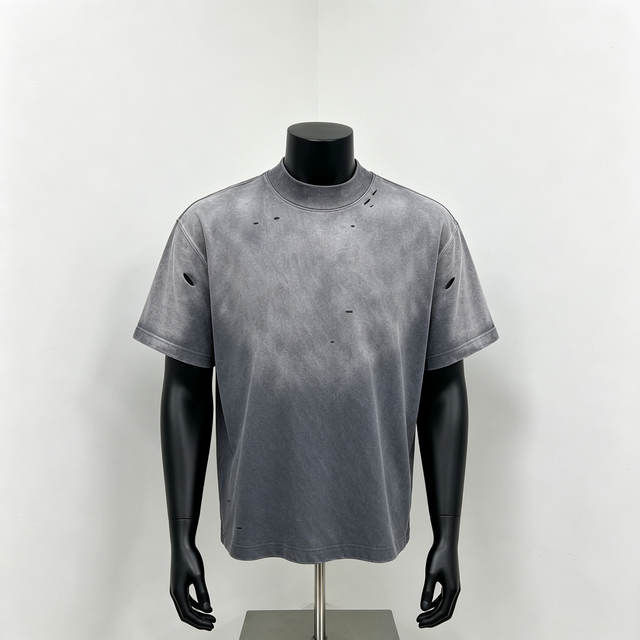 High Quality Manufacturer 300GSM Heavy Weight Cotton Vintage Oversized Embroidery Distressed Tee Acid Wash Sunfaded T-shirt
