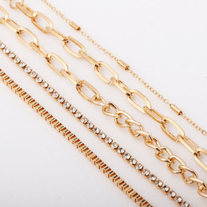 Fashion Jewelry <b>Sets</b> Women's Gold Tone Chain Bracelet <b>Set</b> With <b>Crystal</b> Rhinestones Geometric Design Party Wear 2024 - Product Image 3