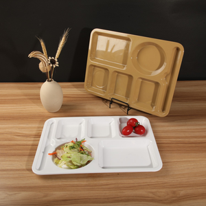 HCMA al por mayor restaurante de plástico irrompible bandeja de servicio dividida 100% melamina blanco <span class=keywords><strong>6</strong></span> secciones dividir platos con compartimentos - Product Image 2