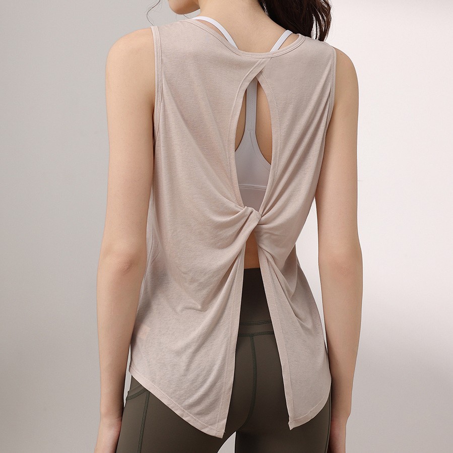 Viscose/Polyester Solid Simple Design Loose Sports Vest Women's Breathable Back Yoga Wear Blouse Running Fitness Sleeveless Top