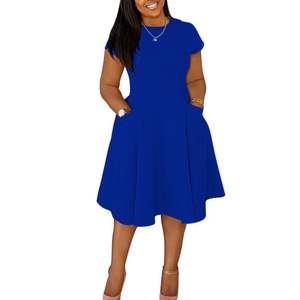 Robes d'été pour femmes, dernier design, décontractées, col rond, poche, coupe ajustée, style A, longueur moyenne, grande taille - Product Image 3