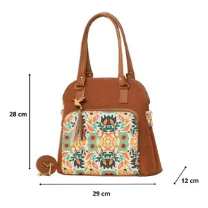 Bolso Tote de Yute Color Camel para Mujer, Marca Fana Elora, Tamaño Mediano, con Patrón Estampado, para Uso Diario y Compras - Product Image 4