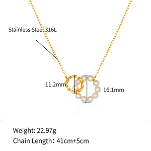 HRIS-collar de acero inoxidable chapado en oro personalizado, cadena con colgante de perlas, 316L - Product Image 2