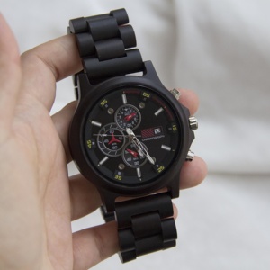 Cổ điển đồng hồ bằng gỗ cho nam giới ngày chức năng kunhuang Đen - Product Image 2