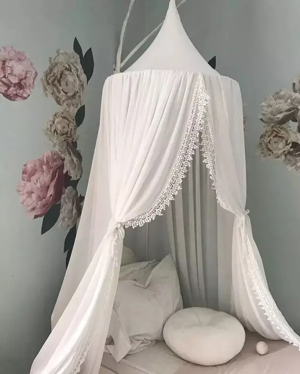 Cortinas de cama de chiffon personalizadas para crianças, tendas de renda redondas e dobráveis para cama de verão