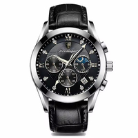 Montre Sport Homme à Quartz, Boîtier en Acier Inoxydable, Aiguilles Lumineuses, Calendrier, Étanche - Bracelet en Cuir Véritable Noir Marron - Vente Flash Usine