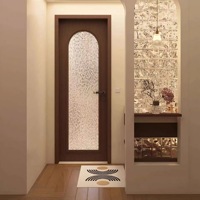 Puerta Francesa de Vidrio de Lujo para Interiores con Marco de Madera Sólida Tallada, Estilo Europeo Clásico, Resistente al Agua y a la Humedad