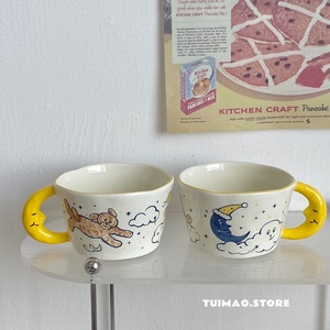 Tazza di luna in ceramica cane a forma di luna manico in ceramica tazza di caffè per coppie tazze da caffè - Product Image 4