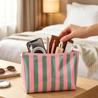 Pochette cosmétique imperméable en PVC rayé, brillante, transparente, avec fermeture éclair, grande capacité, réutilisable, pour le maquillage, les voyages, la plage et le quotidien