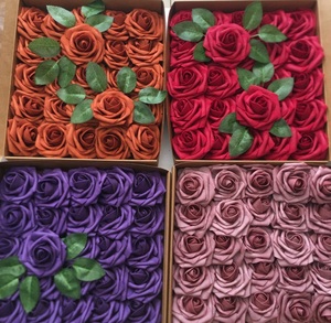 Kotak bunga mawar celup latar belakang dinding Flores palsu kepala mawar kuncup Hari Valentine dekorasi pernikahan DIY buatan PE 25pcs - Product Image 1