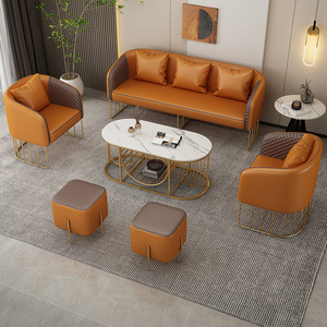 Hotel <b>Sofa</b> Set L Shaped Embossed Leather Durable For Reception Area And Coffee Shop - Product Image 2