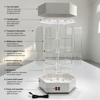 Vitrine rotative hexagonale en acrylique avec éclairage LED, verrouillable, pour comptoir, parfums, cosmétiques, bijoux