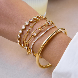 批发廉价不锈钢手链 18K 镀金锆石链 不规则可叠戴 适合优雅女士首饰 - Product Image 2