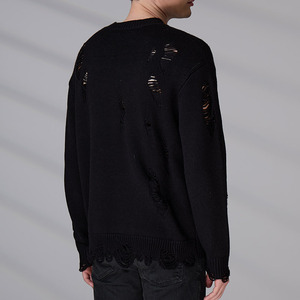 Streetwear Knitwear Manufacturers OEM/ODM Winter Long Sleeve Casual Men Distressed Ripped Crew Neck Knit Sweater - Product Image 6