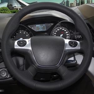 Housse de volant de voiture en cuir véritable noir pour <span class=keywords><strong>Ford</strong></span> Focus 3 2012-2014 KUGA Escape 2013-2016 <span class=keywords><strong>C</strong></span>-<span class=keywords><strong>MAX</strong></span> 2011-2018 modèle Estate - Product Image 2