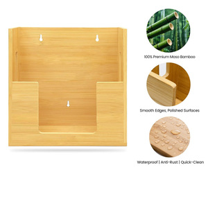 Bamboo Paper <b>Plate</b> Storage <b>Rack</b> Rectangle Standing Type Kitchen Tableware Organizer - Product Image 3