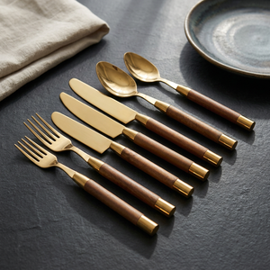 Ensemble de couverts de luxe en acier inoxydable doré avec manche en bois et pointe dorée – Vaisselle haut de gamme pour restaurants, hôtels et mariages - Product Image 4