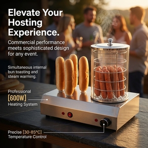 Stainless Steel <b>Electric</b> Hot Dog <b>Steamer</b> Commercial Bun Warmer Food Display Warmer with Glass Cylinder for Bistro - Product Image 2
